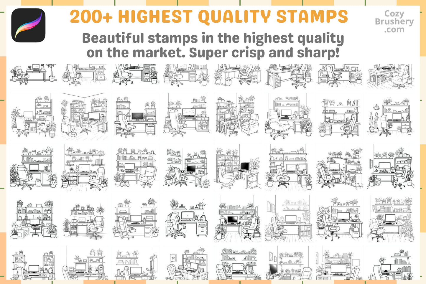 Procreate Stamps: Ultimate Computer Room Pack 200+ Stamps - Cozy Brushery