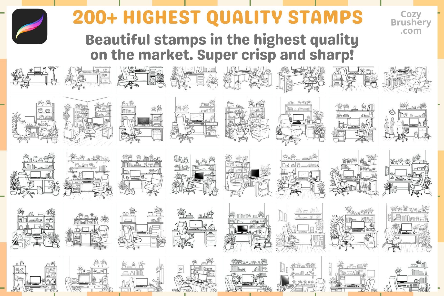 Procreate Stamps: Ultimate Computer Room Pack 200+ Stamps - Cozy Brushery