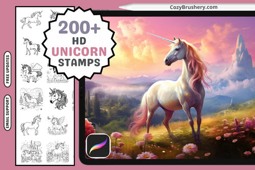 Procreate Stamps: Unicorn Fantasy Pack 200+ Stamps Set - Cozy Brushery