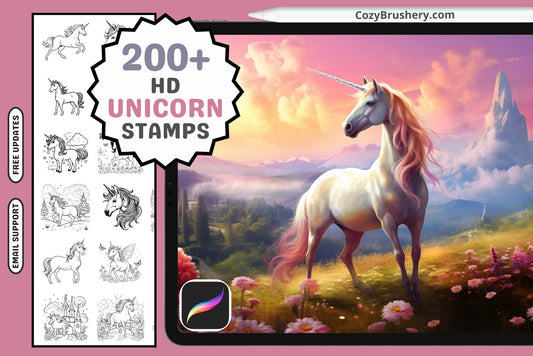 Procreate Stamps: Unicorn Fantasy Pack 200+ Stamps Set - Cozy Brushery