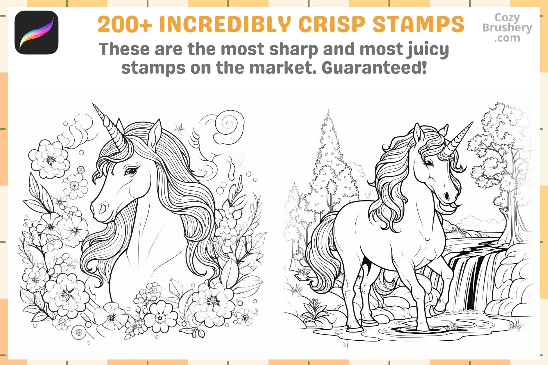 Procreate Stamps: Unicorn Fantasy Pack 200+ Stamps Set - Cozy Brushery