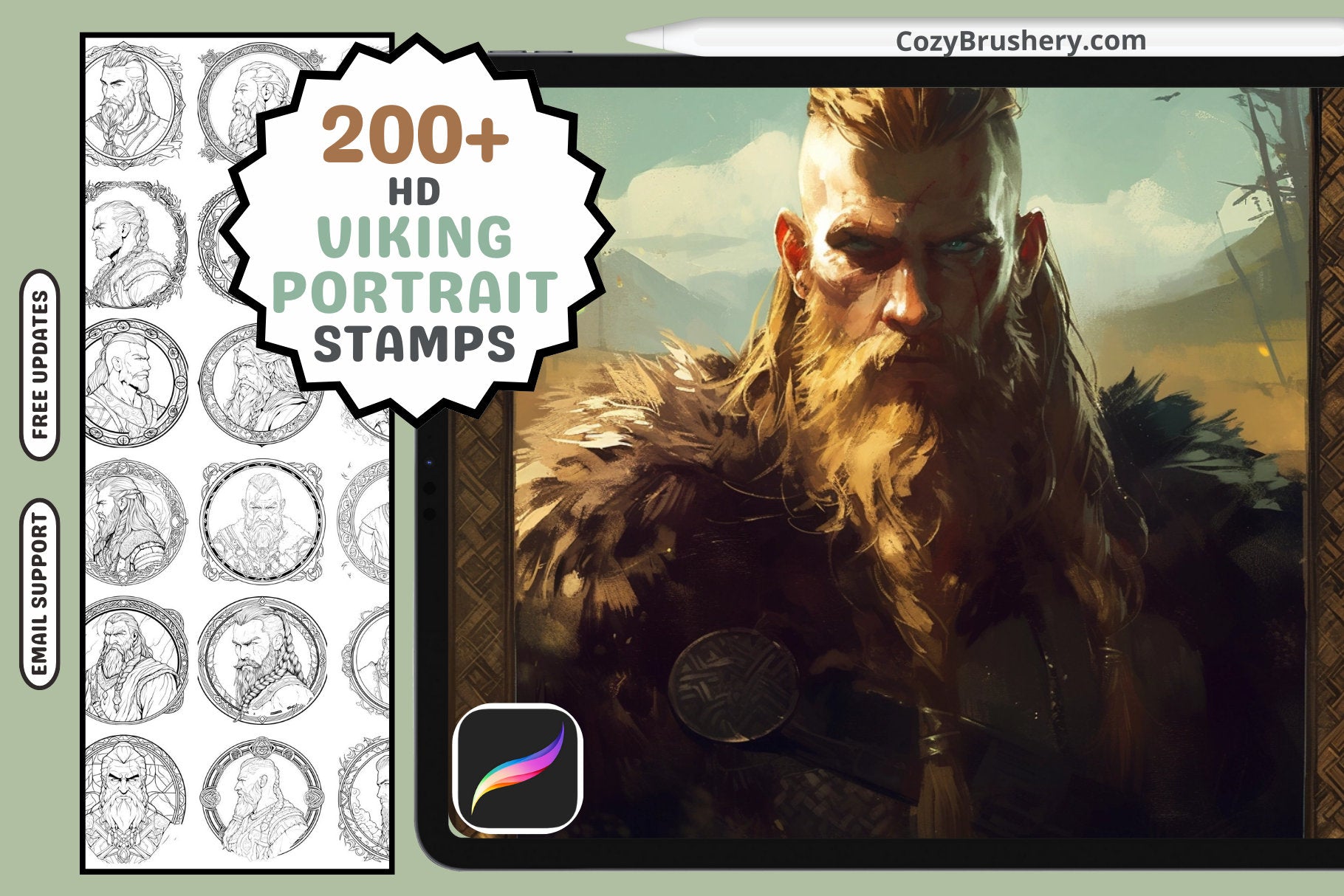 Procreate Stamps: Viking Saga Pack with 200 Profile Stamps - Cozy Brushery