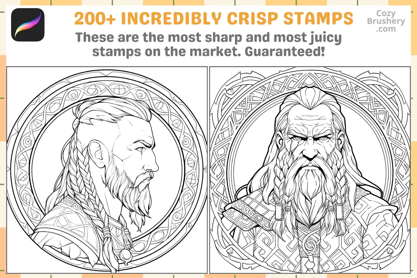 Procreate Stamps: Viking Saga Pack with 200 Profile Stamps - Cozy Brushery