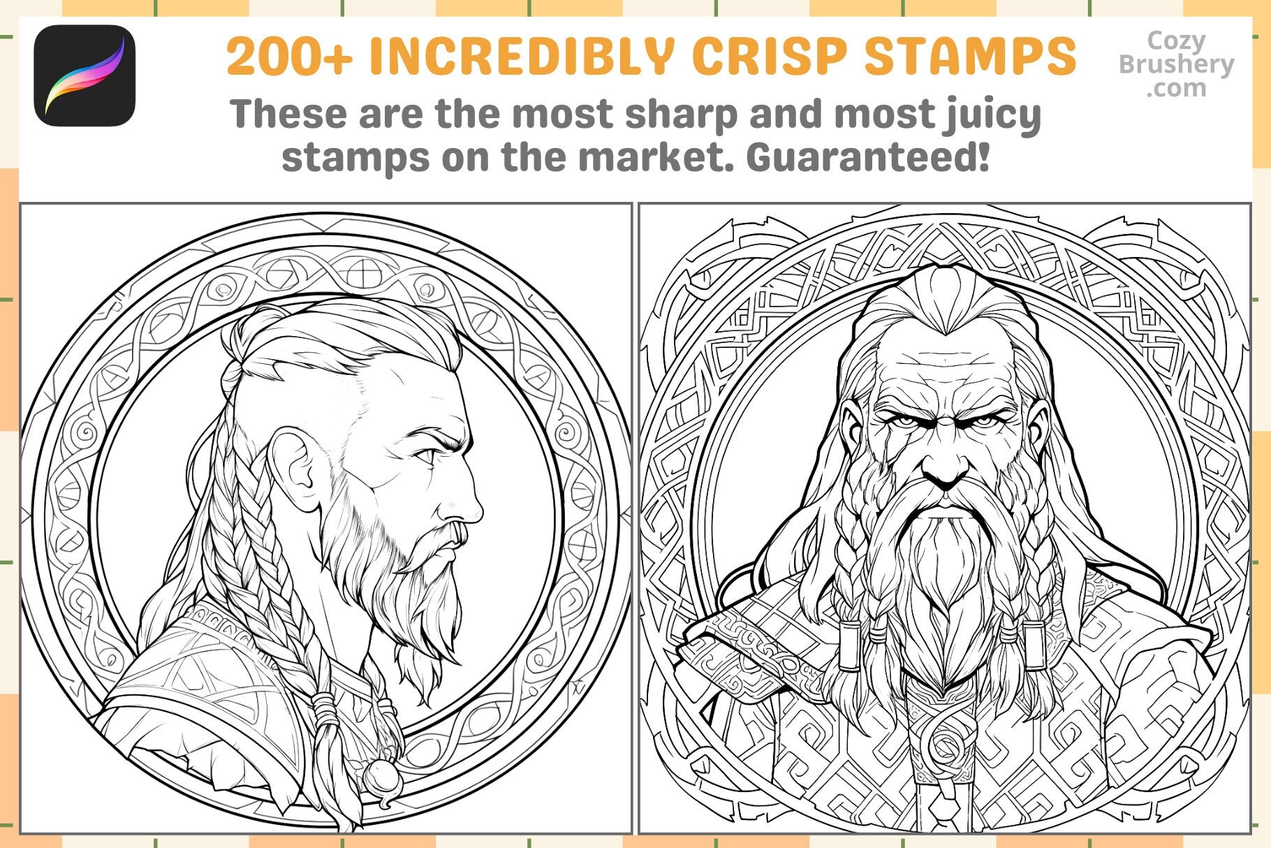 Procreate Stamps: Viking Saga Pack with 200 Profile Stamps - Cozy Brushery