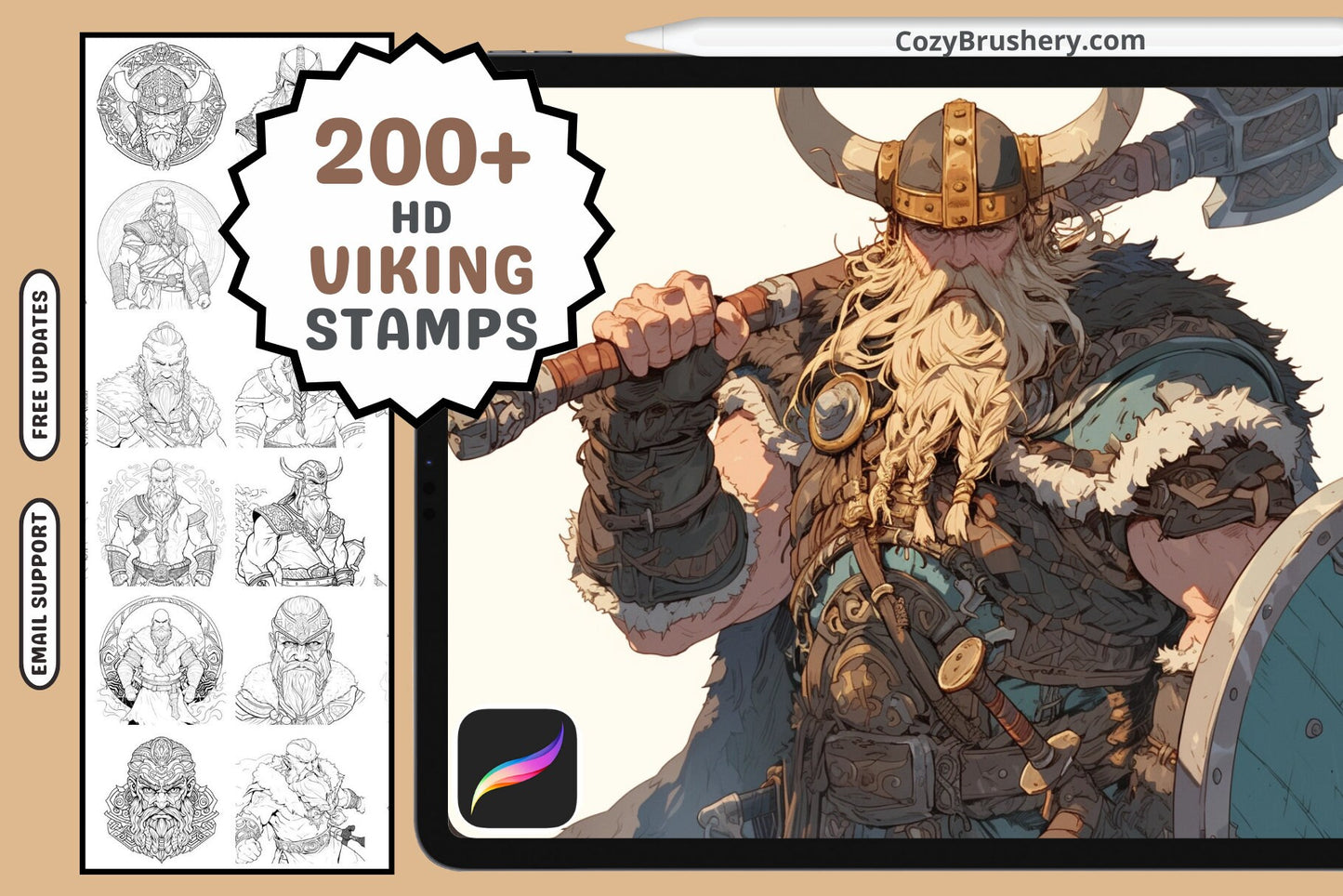 Procreate Stamps: Viking Valor Pack 200 Plus Stamps - Cozy Brushery