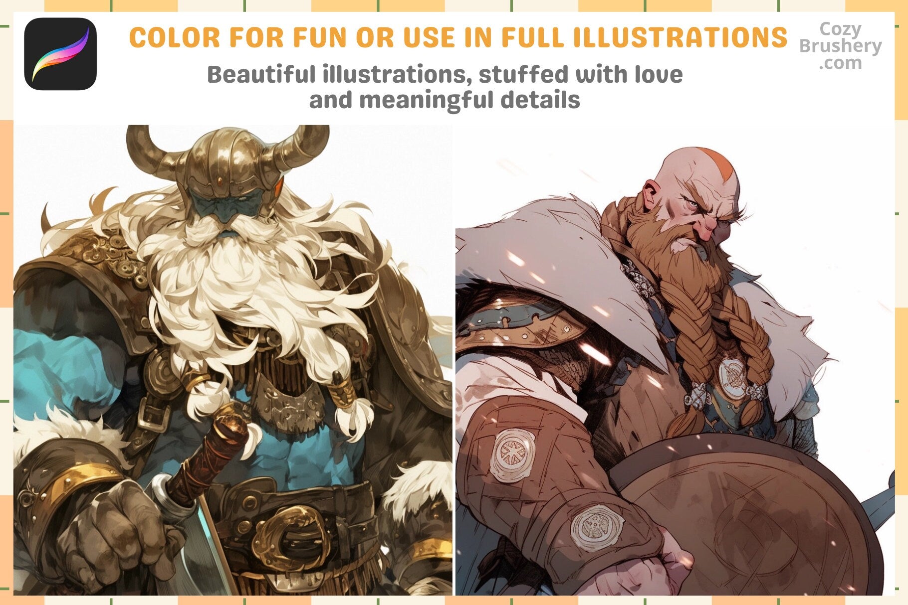 Procreate Stamps: Viking Valor Pack 200 Plus Stamps - Cozy Brushery