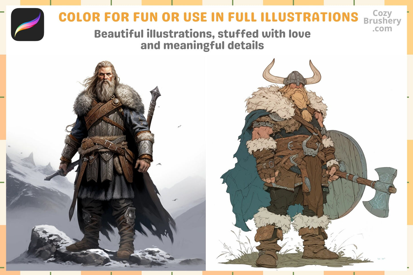 Procreate Stamps: Viking Warriors Pack for Epic Art - Cozy Brushery