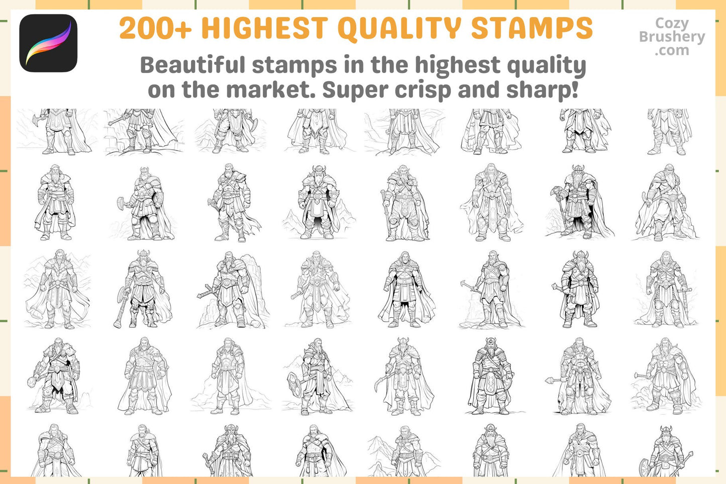 Procreate Stamps: Viking Warriors Pack for Epic Art - Cozy Brushery