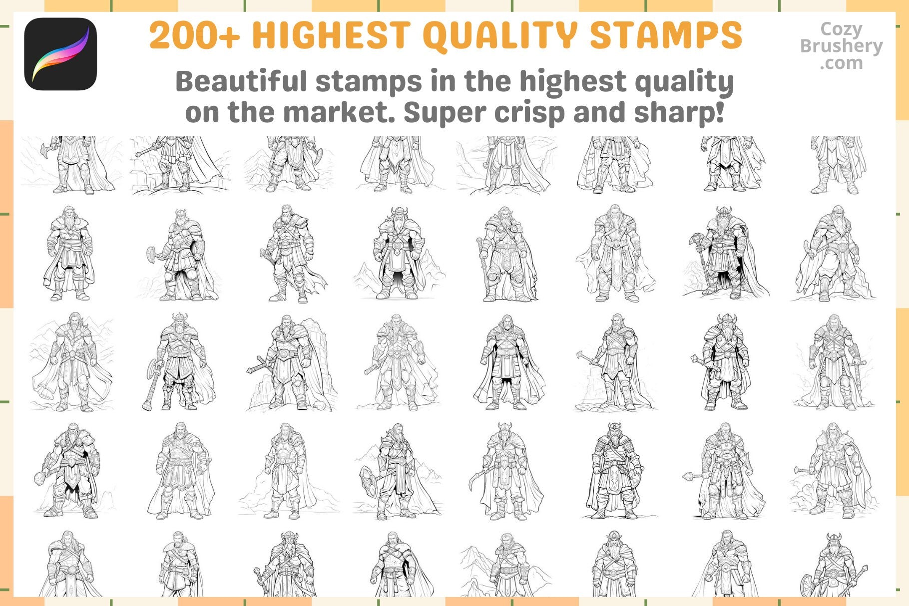 Procreate Stamps: Viking Warriors Pack for Epic Art - Cozy Brushery