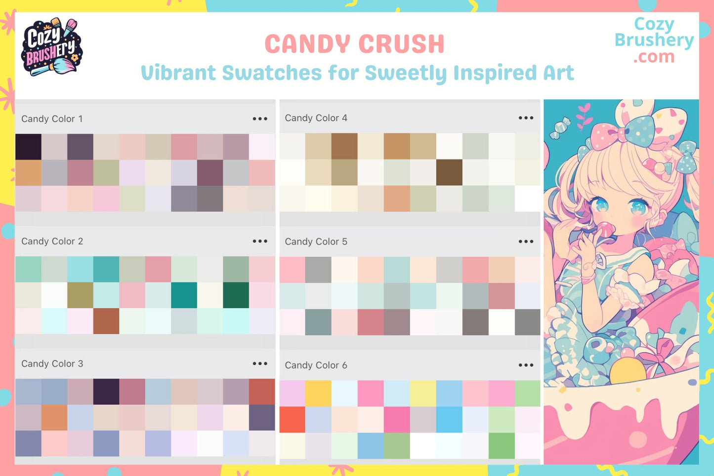 Procreate Swatches: Candy Kingdom Cute Pastel Color Palette - Cozy Brushery
