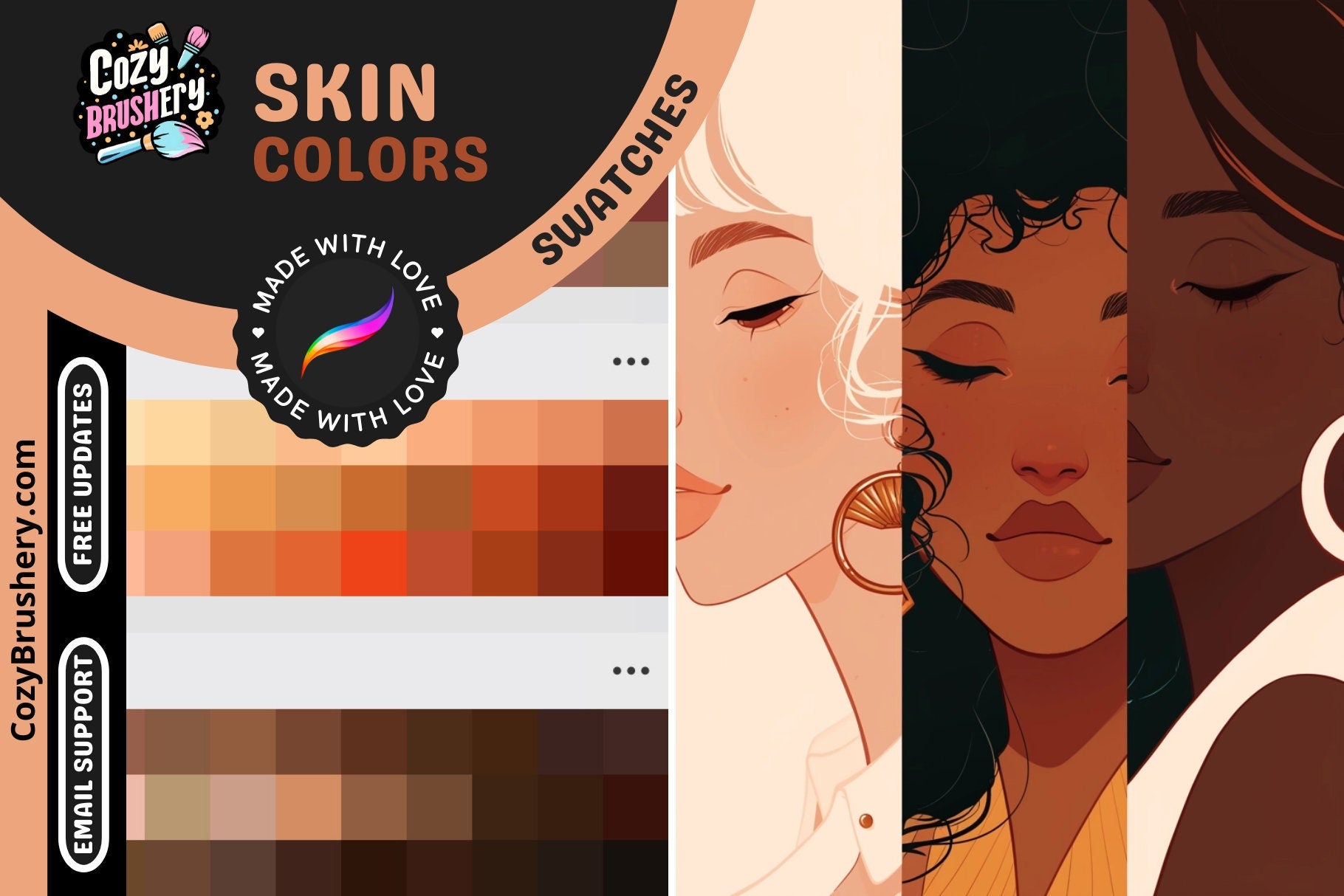 Procreate Swatches Skin Tones Harmony 32 Total Swatches - Cozy Brushery