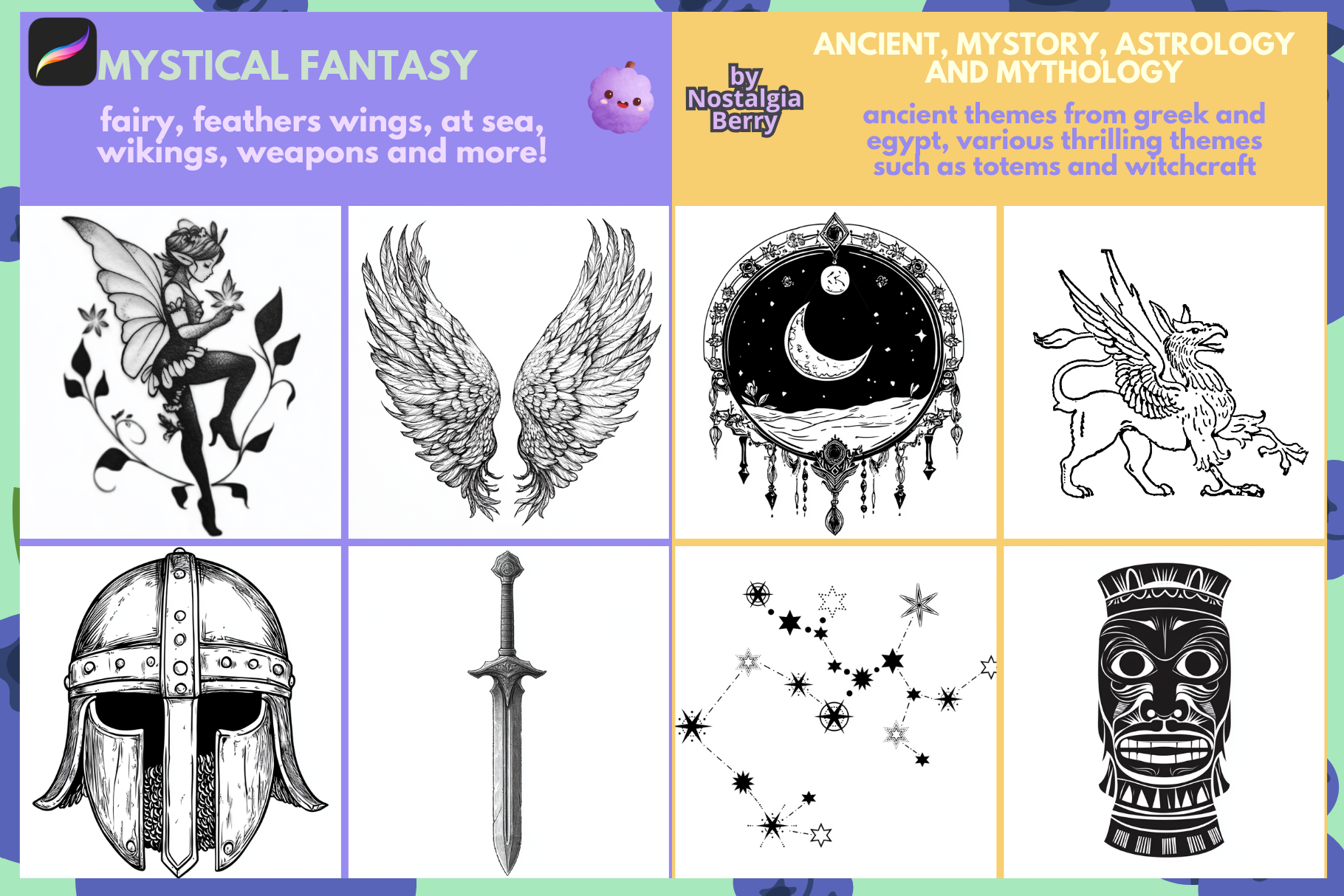 Procreate Tattoo Stamp Bundle 6000+ Inked Stamps & Brushes - Cozy Brushery