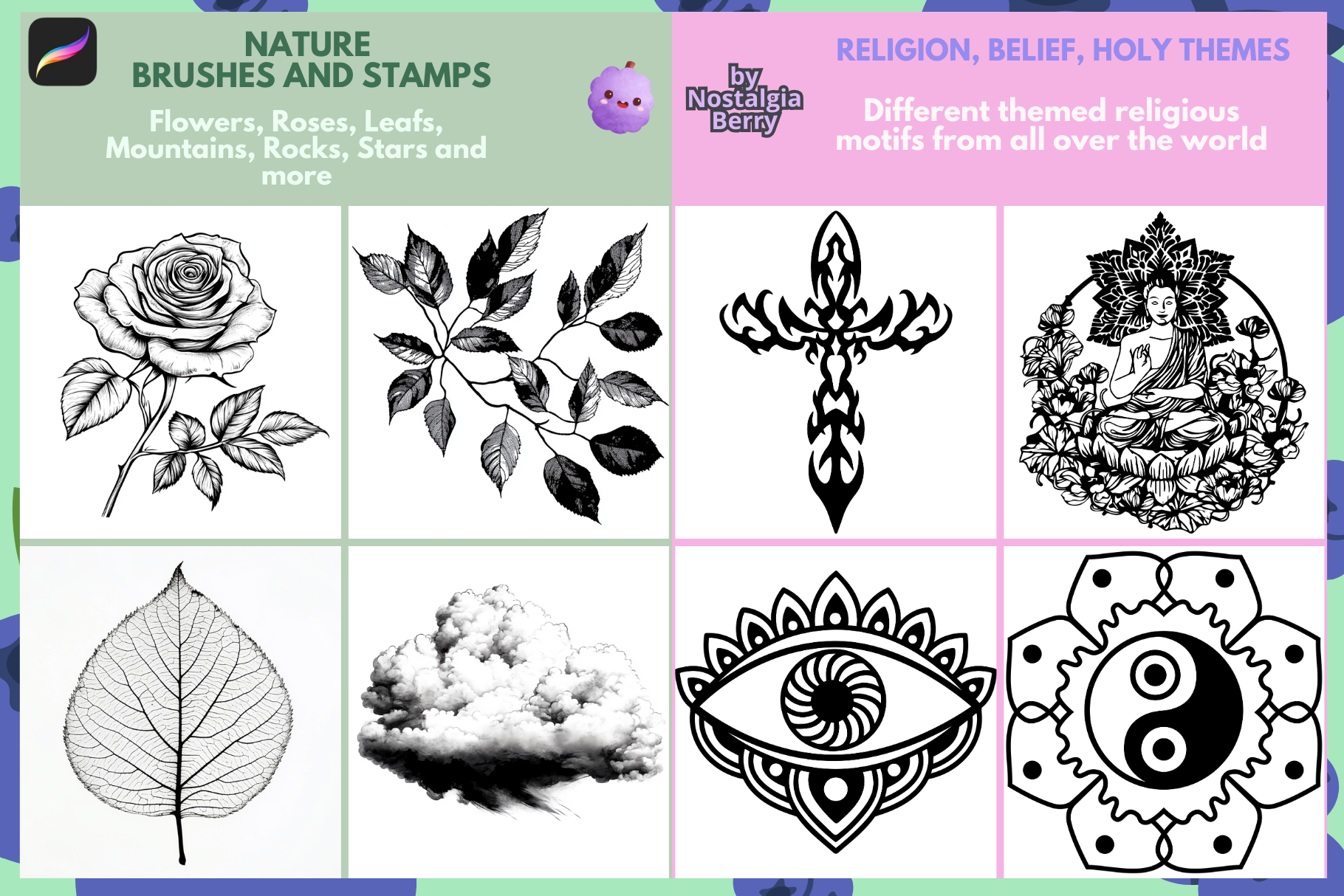 Procreate Tattoo Stamp Bundle 6000+ Inked Stamps & Brushes - Cozy Brushery