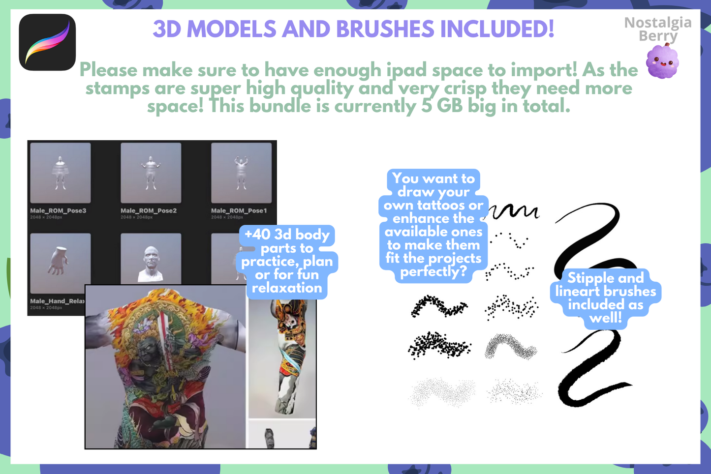 Procreate Tattoo Stamp Bundle 6000+ Inked Stamps & Brushes - Cozy Brushery