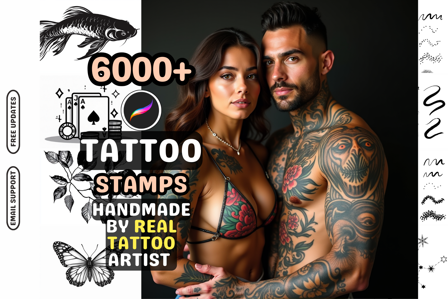 Procreate Tattoo Stamp Bundle 6000+ Inked Stamps & Brushes - Cozy Brushery