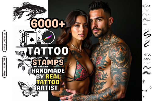 Procreate Tattoo Stamp Bundle 6000+ Inked Stamps & Brushes - Cozy Brushery