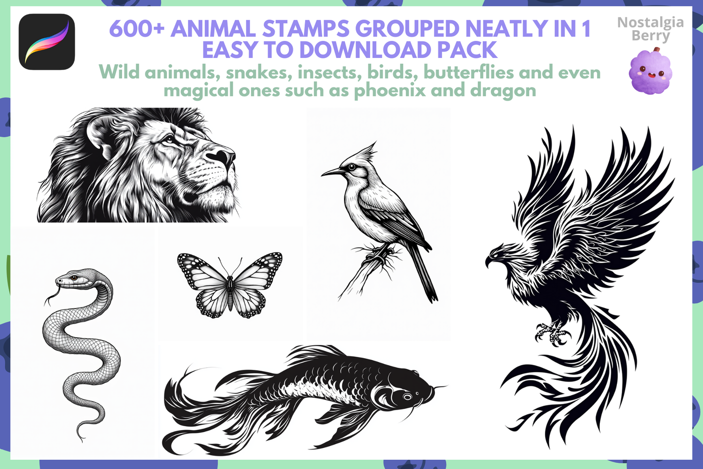 Procreate Tattoo Stamp Bundle 6000+ Inked Stamps & Brushes - Cozy Brushery