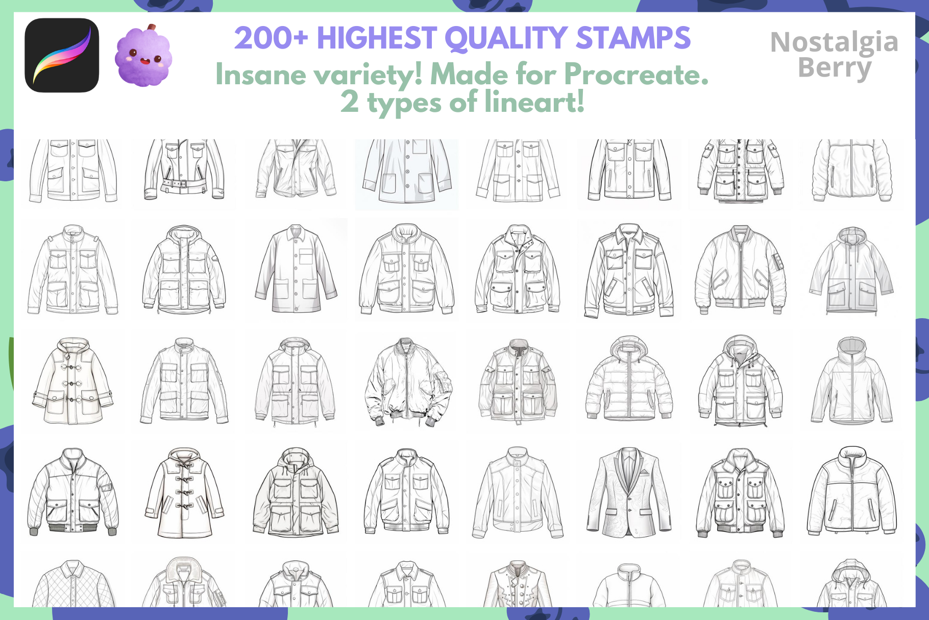 Procreate Ultimate Jacket Stamp Collection for Fashion Art - Cozy Brushery