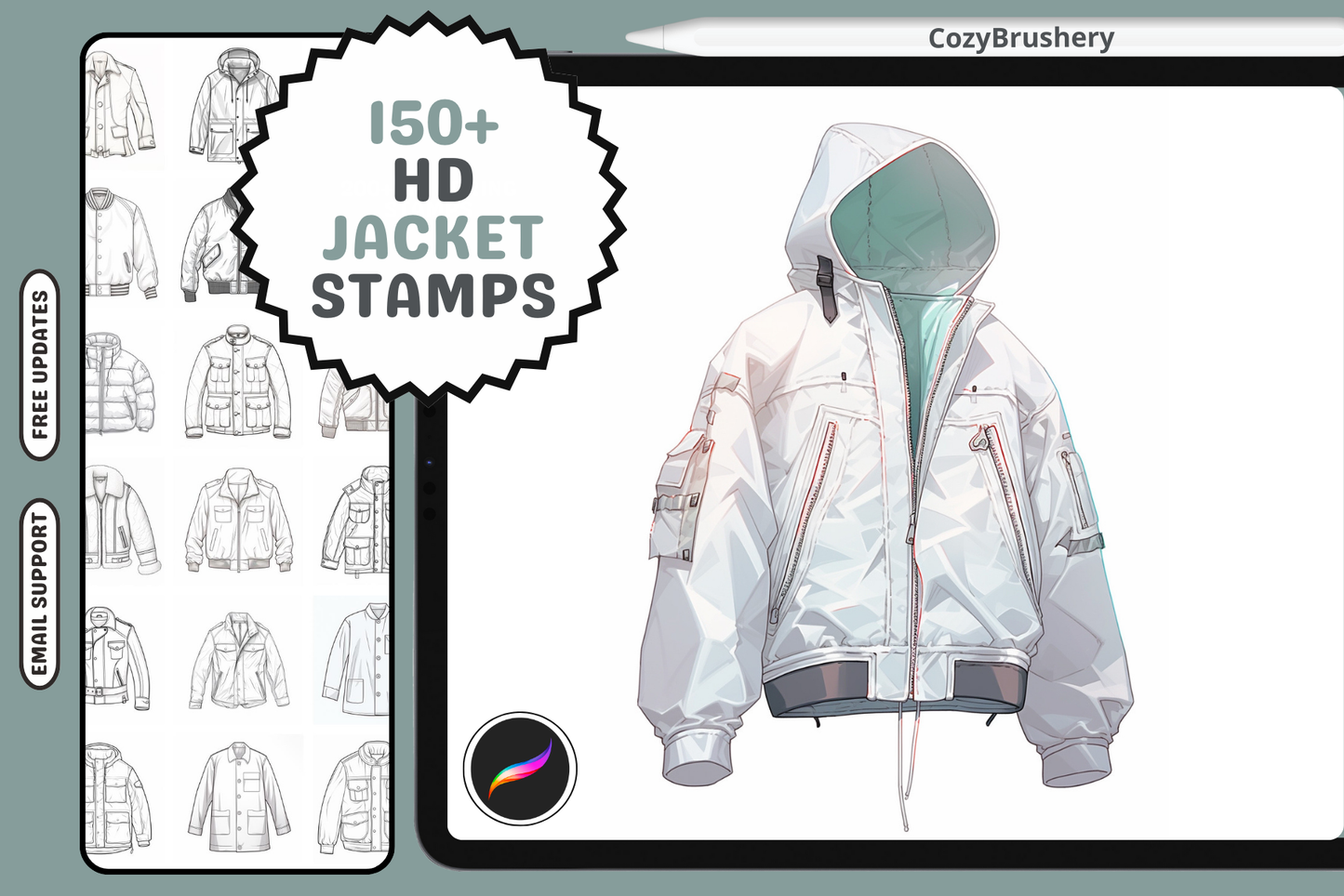 Procreate Ultimate Jacket Stamp Collection for Fashion Art - Cozy Brushery
