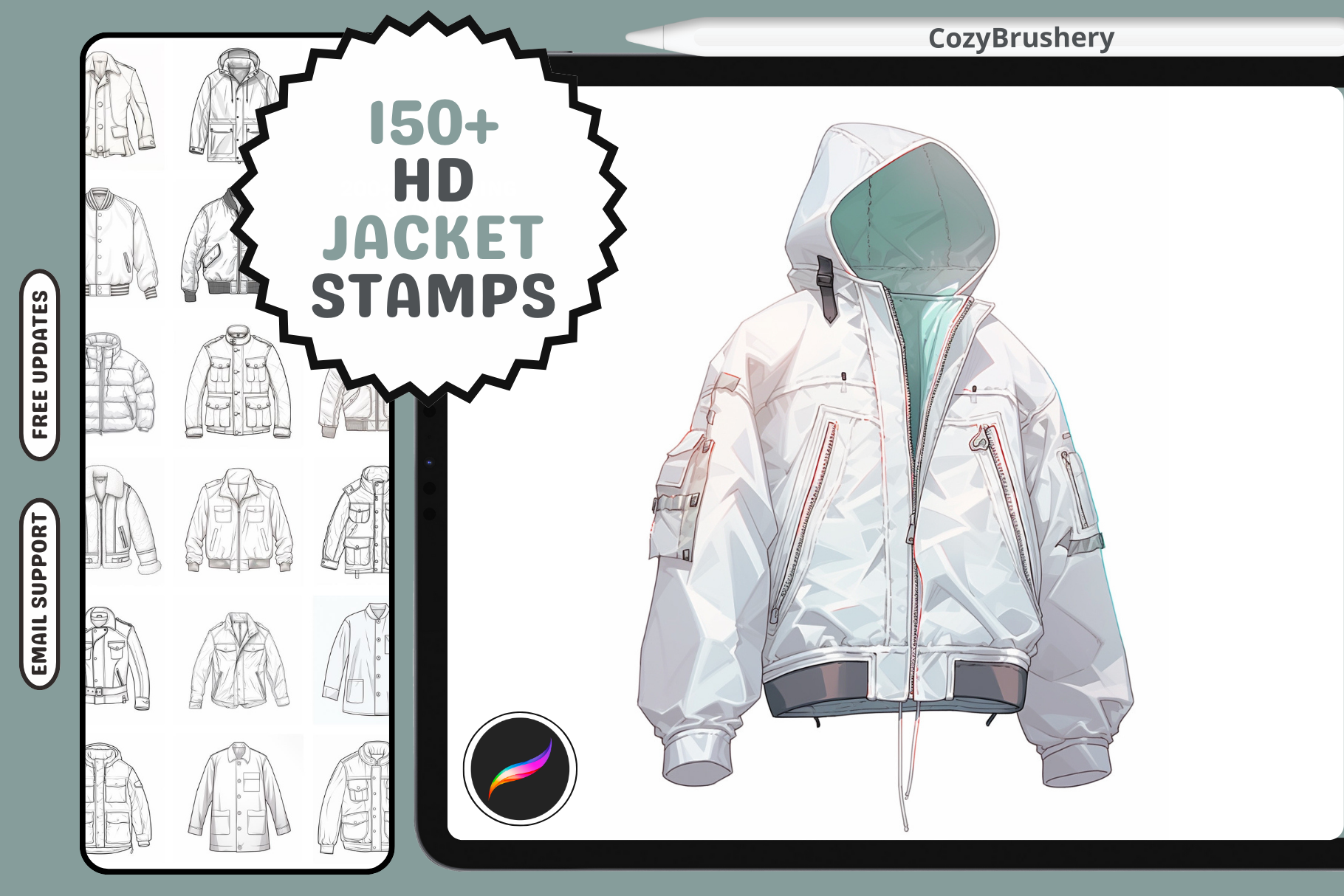 Procreate Ultimate Jacket Stamp Collection for Fashion Art - Cozy Brushery