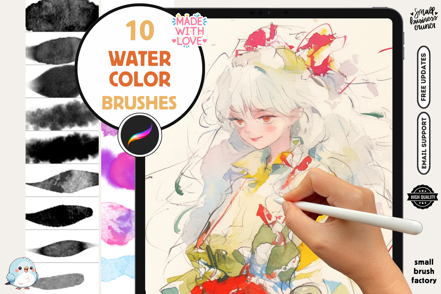 Procreate Watercolor Brushes – 10 Realistic Brushes for Flowing Washes, Textured Strokes, and Wet-on-Wet Effects - Cozy Brushery