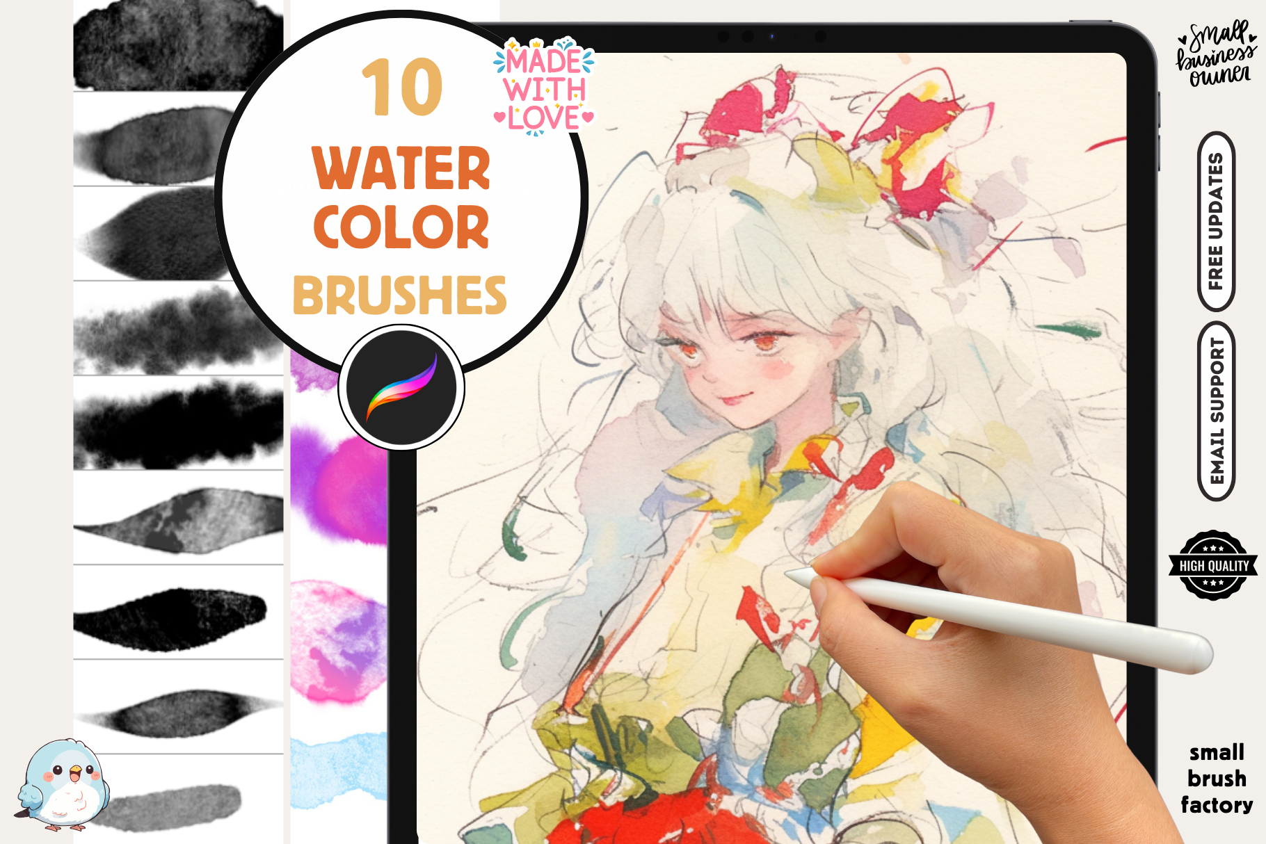 Procreate Watercolor Brushes – 10 Realistic Brushes for Flowing Washes, Textured Strokes, and Wet-on-Wet Effects - Cozy Brushery