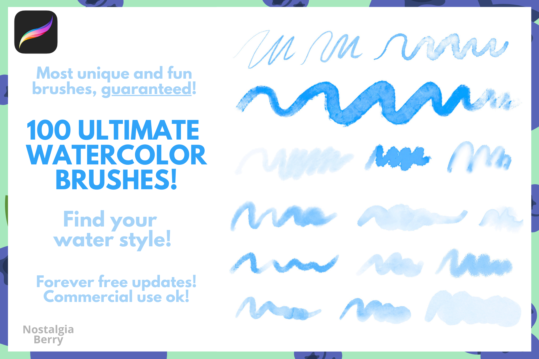 Procreate Watercolor Brushes - 100 Realistic Brushes Set - Cozy Brushery