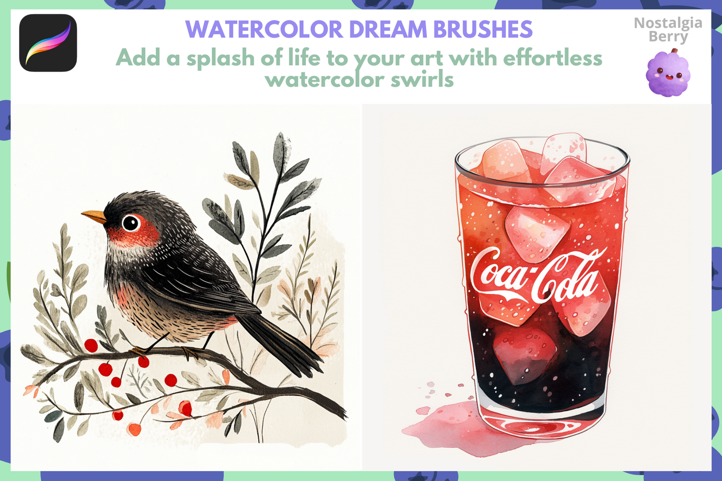 Procreate Watercolor Brushes - 100 Realistic Brushes Set - Cozy Brushery