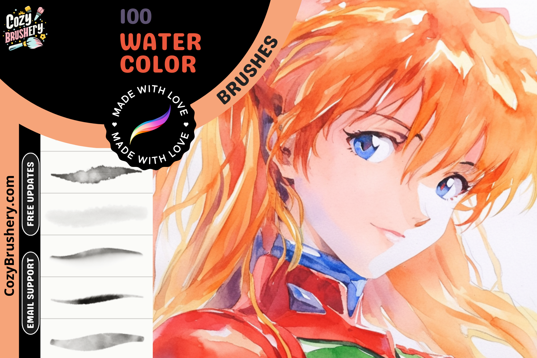 Procreate Watercolor Brushes - 100 Realistic Brushes Set - Cozy Brushery