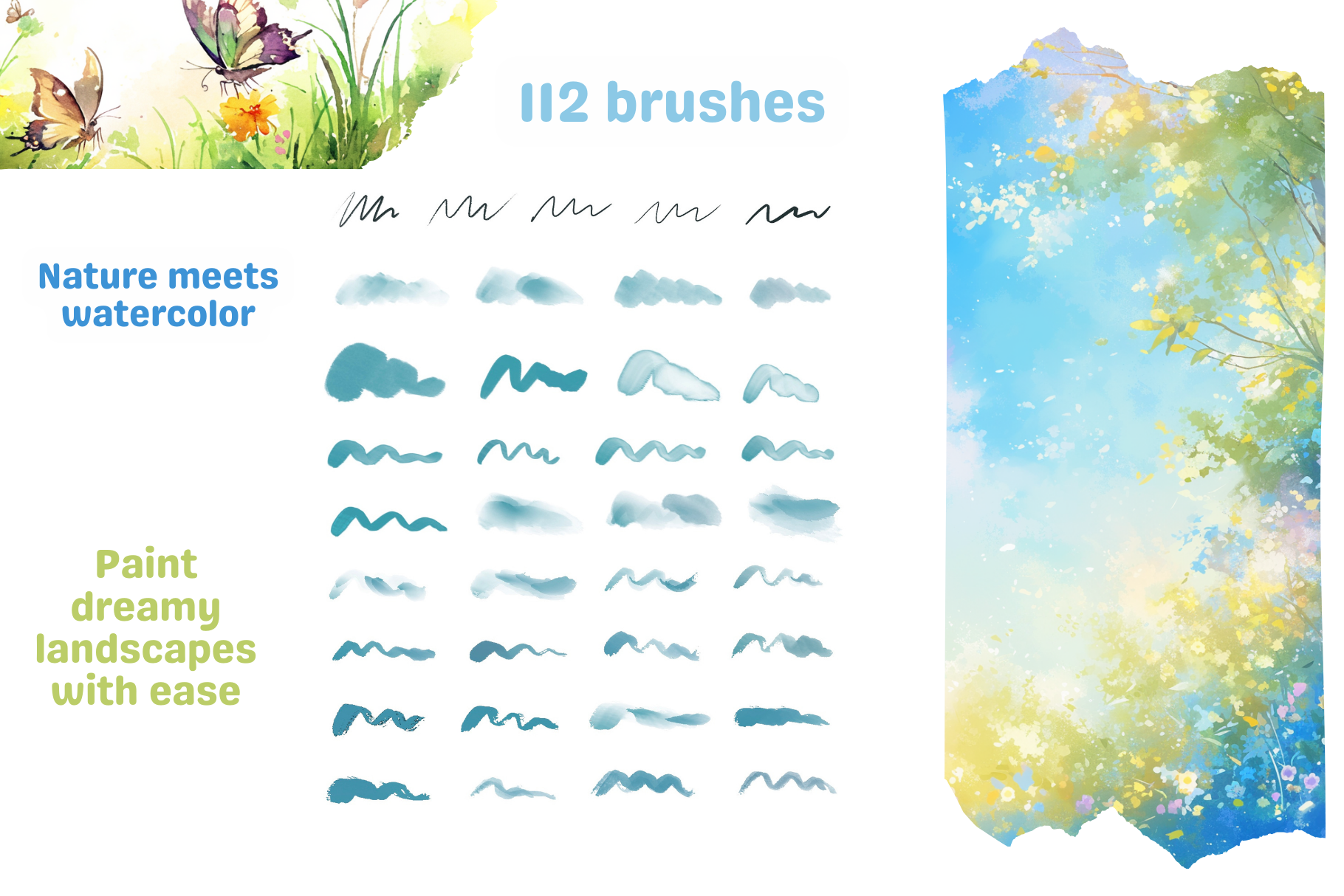 Procreate Watercolor Brushes - 112 Realistic Nature Art Brushes - Cozy Brushery