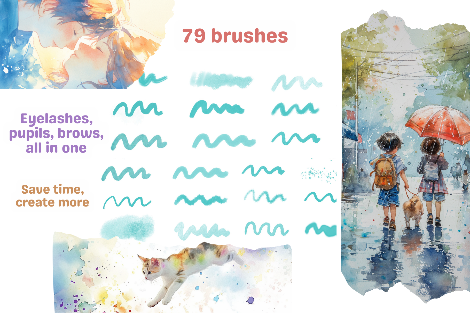 Procreate Watercolor Brushes – 79 Realistic Brushes Set - Cozy Brushery