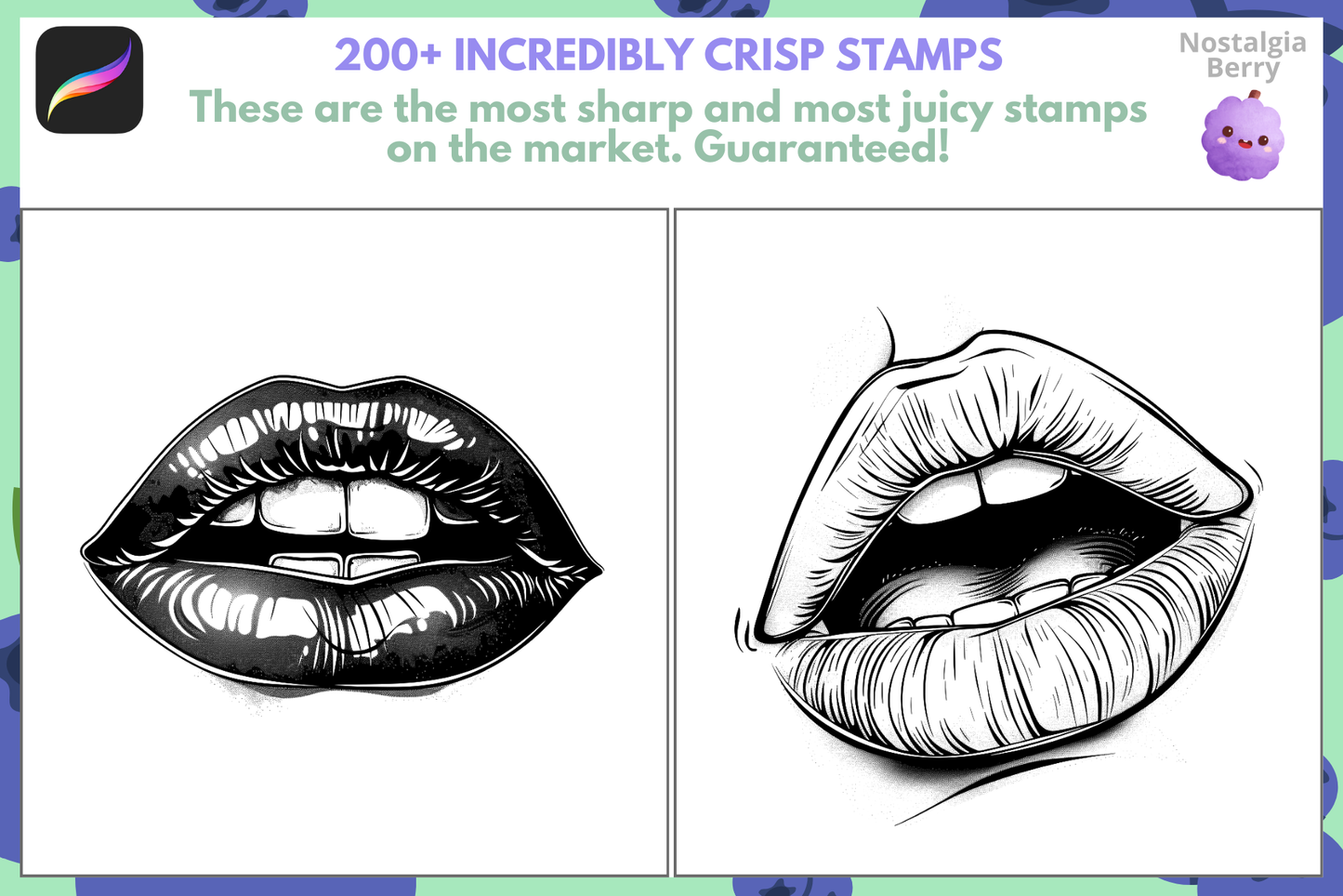 Realistic Lip Stamps & Brushes – 200 Procreate Stamps - Cozy Brushery