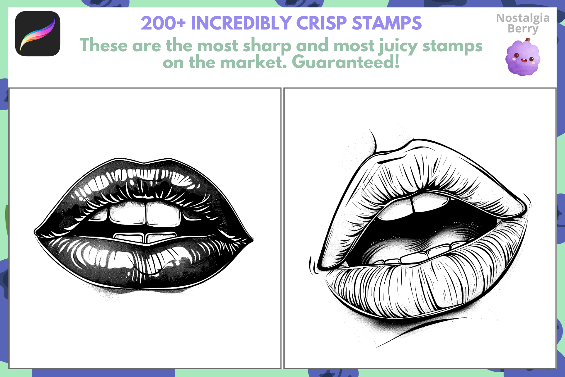 Realistic Lip Stamps & Brushes – 200 Procreate Stamps - Cozy Brushery