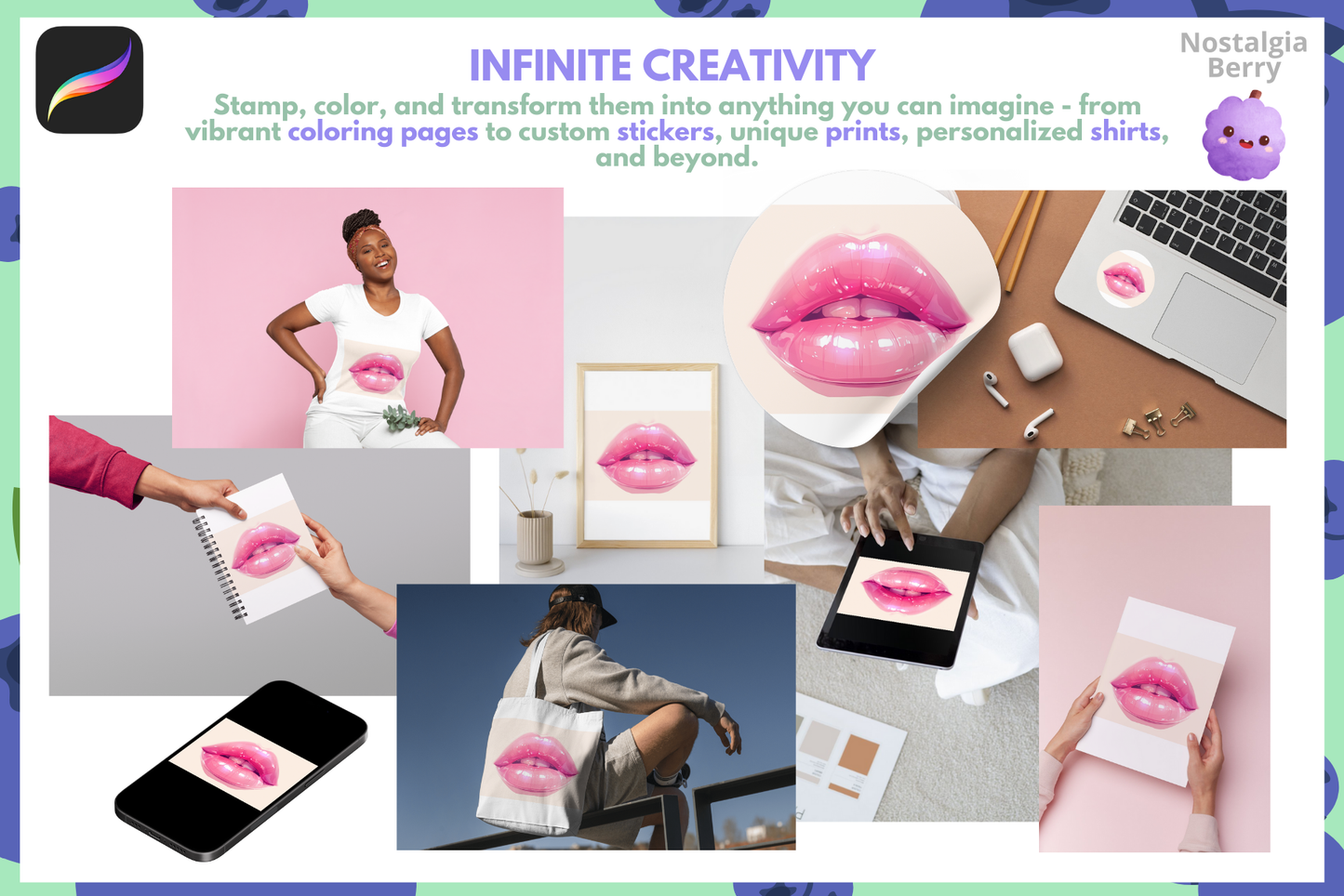 Realistic Lip Stamps & Brushes – 200 Procreate Stamps - Cozy Brushery