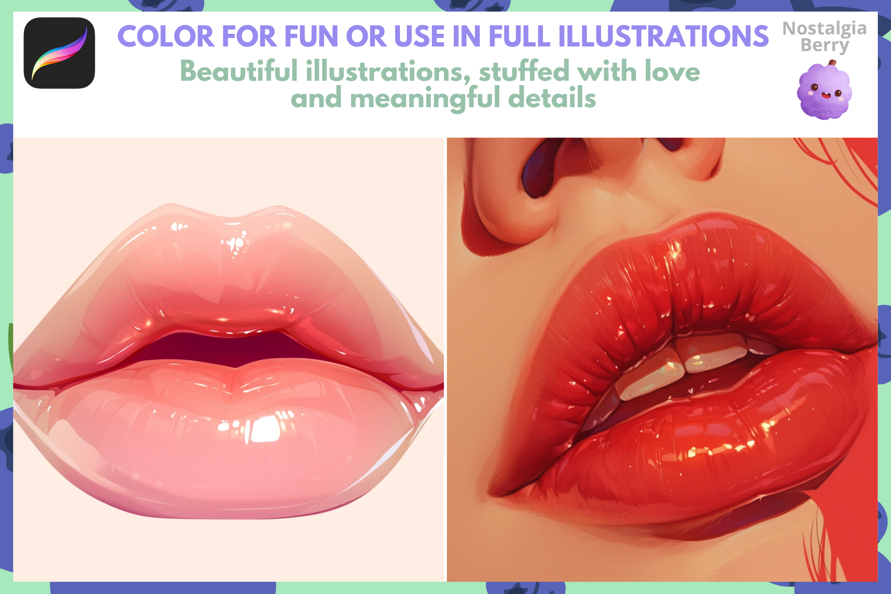 Realistic Lip Stamps & Brushes – 200 Procreate Stamps - Cozy Brushery