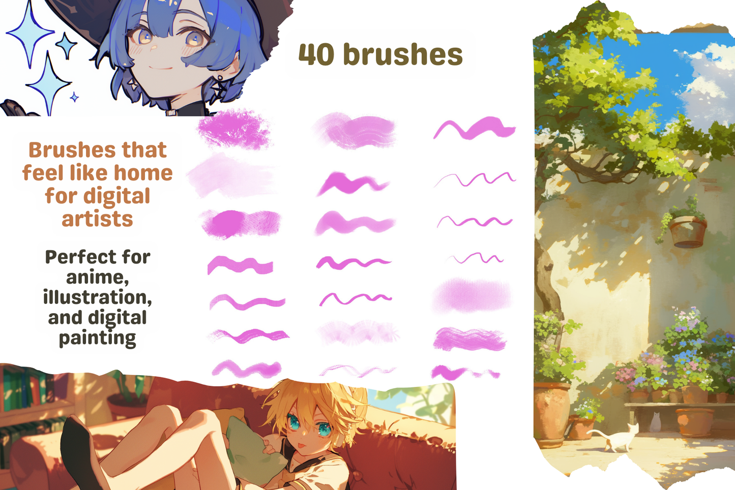 SAI & CLIP Studio Inspired Brush Set for Procreate 40 Brushes - Cozy Brushery