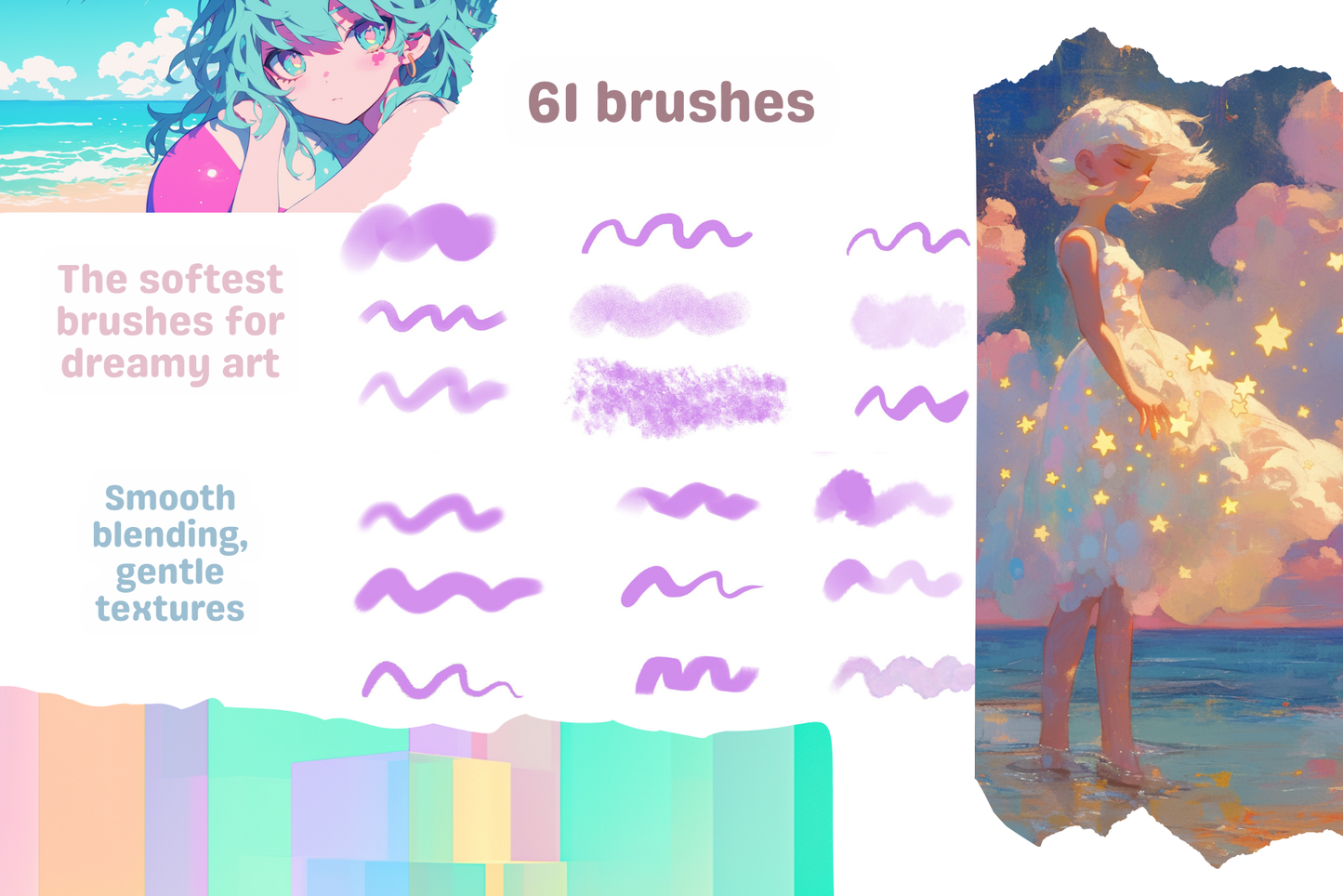 Soft Aesthetic Brush Pack – 61 Procreate Brushes for Art - Cozy Brushery