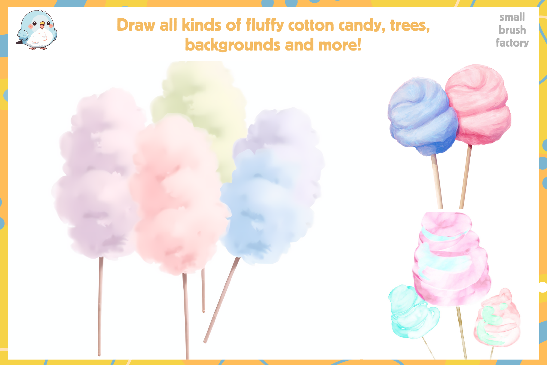 Sweet Treats Pack – 5 Cotton Candy & 2 Frosting Procreate Brushes for Fluffy Art & Soft Textures - Cozy Brushery