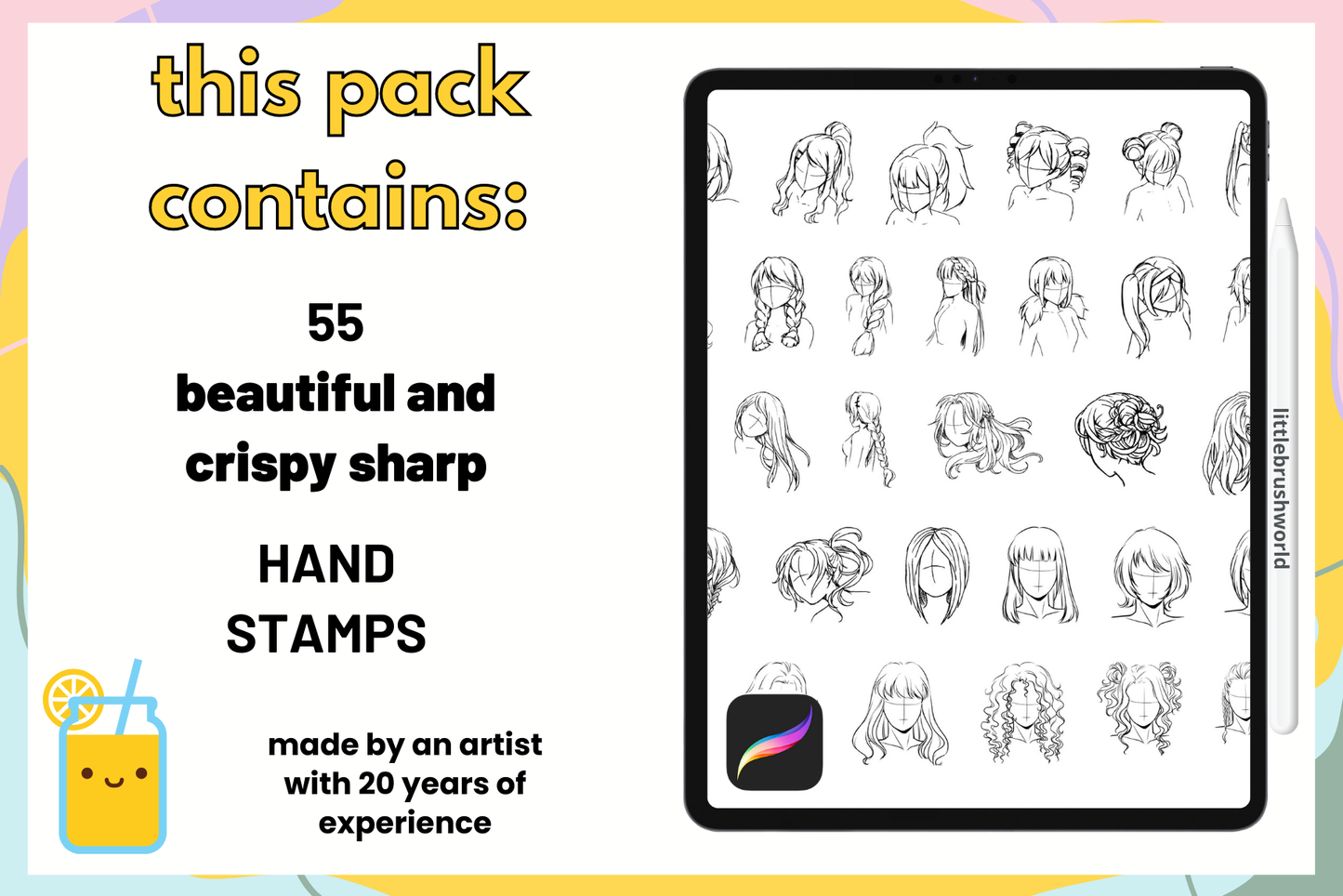 Tiny Chibi Hands – 55 Procreate Kawaii Art Stamps - Cozy Brushery