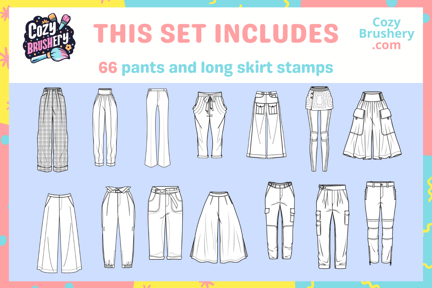 Ultimate Cute Female Fashion Stamp Mega Pack for Procreate - Cozy Brushery