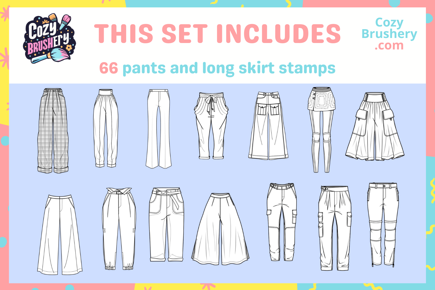 Ultimate Cute Female Fashion Stamp Mega Pack for Procreate - Cozy Brushery