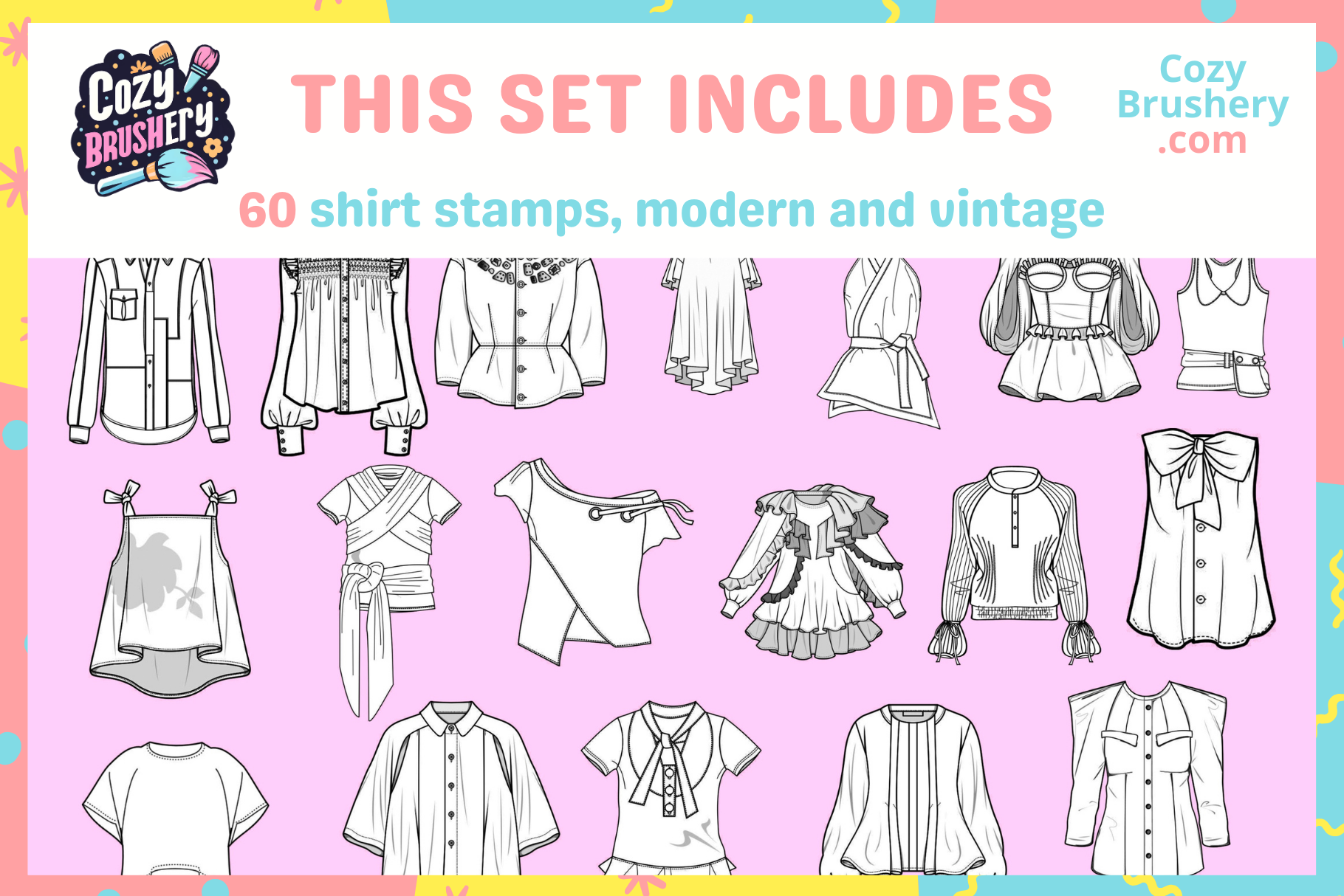 Ultimate Cute Female Fashion Stamp Mega Pack for Procreate - Cozy Brushery