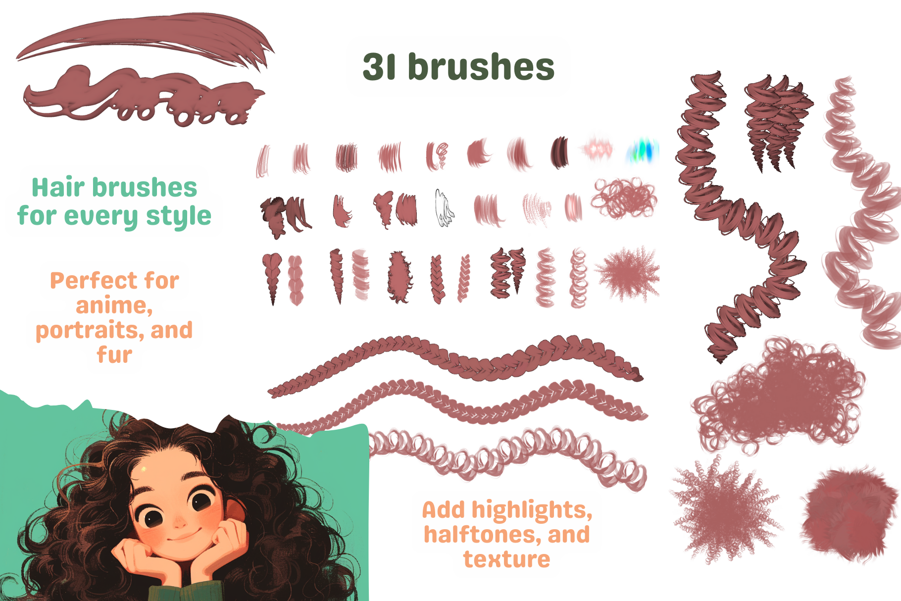 Ultimate Hair Studio – 31 Procreate Brushes for Anime, Manga & Realistic Hair Art - Cozy Brushery