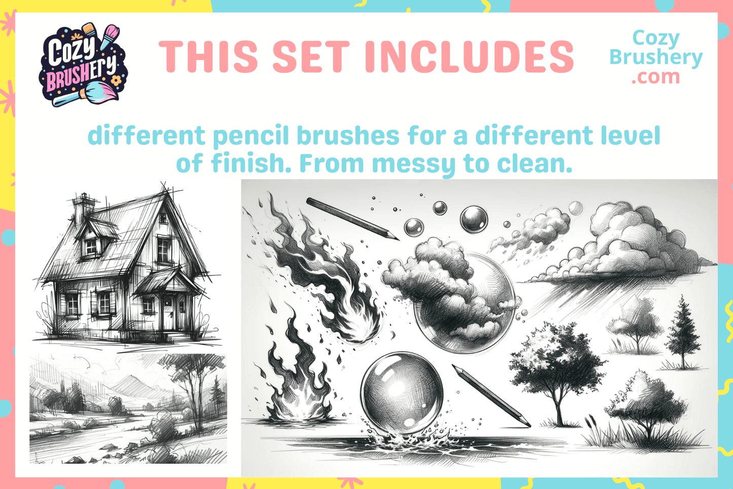 Ultimate Pencil Paper Texture Brushes for Procreate - Sketch, Hatching, Lineart, 81 Brushes, 28 Textures, 24 Papers, Sketching Essentials - Cozy Brushery