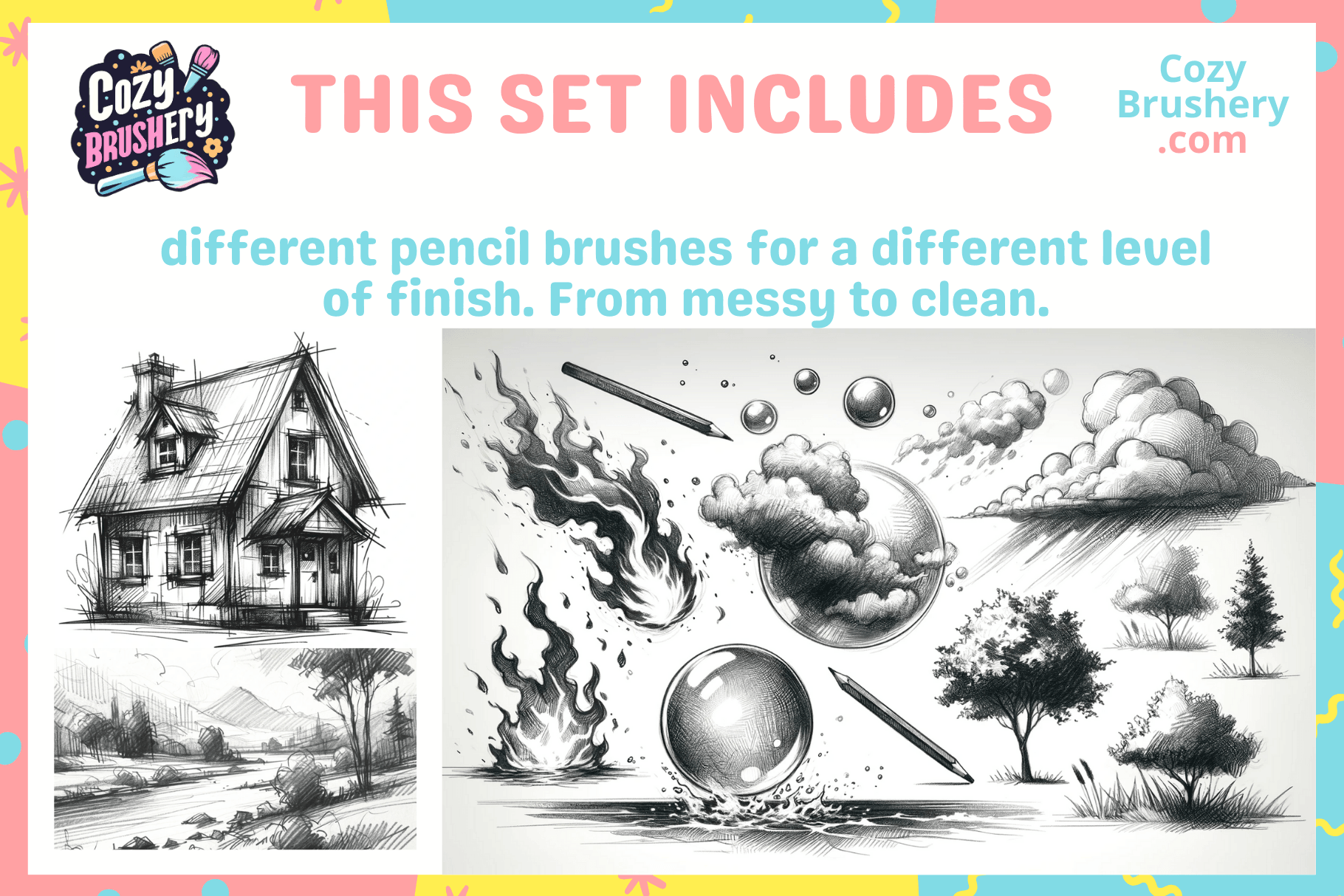Ultimate Pencil Paper Texture Brushes for Procreate - Sketch, Hatching, Lineart, 81 Brushes, 28 Textures, 24 Papers, Sketching Essentials - Cozy Brushery