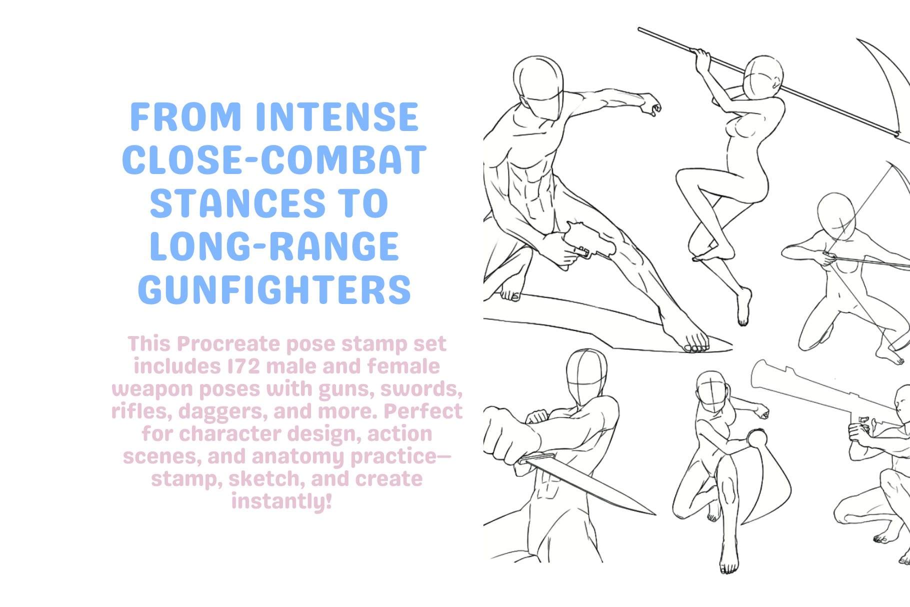 Ultimate Weapon Poses – 172 Procreate Stamps for Artists - Cozy Brushery
