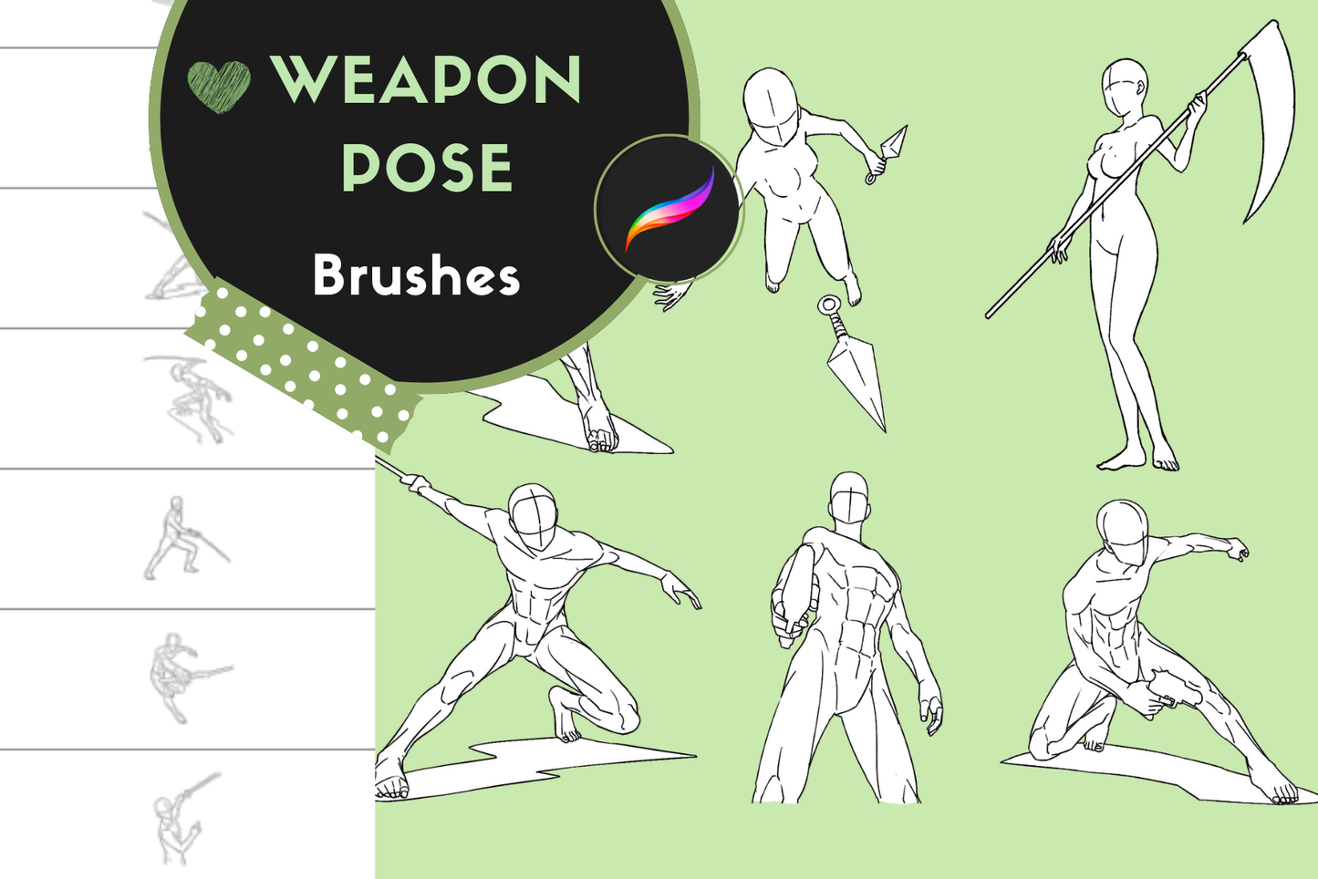 Ultimate Weapon Poses – 172 Procreate Stamps for Artists - Cozy Brushery