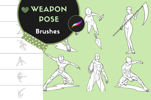 Ultimate Weapon Poses – 172 Procreate Stamps for Artists - Cozy Brushery