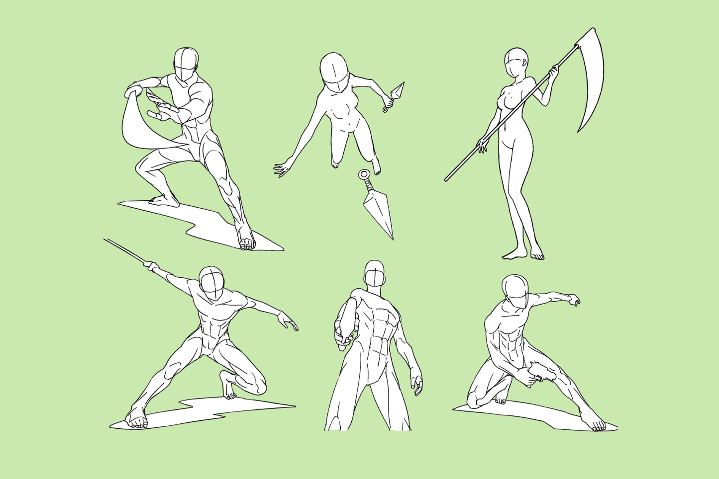 Ultimate Weapon Poses – 172 Procreate Stamps for Artists - Cozy Brushery