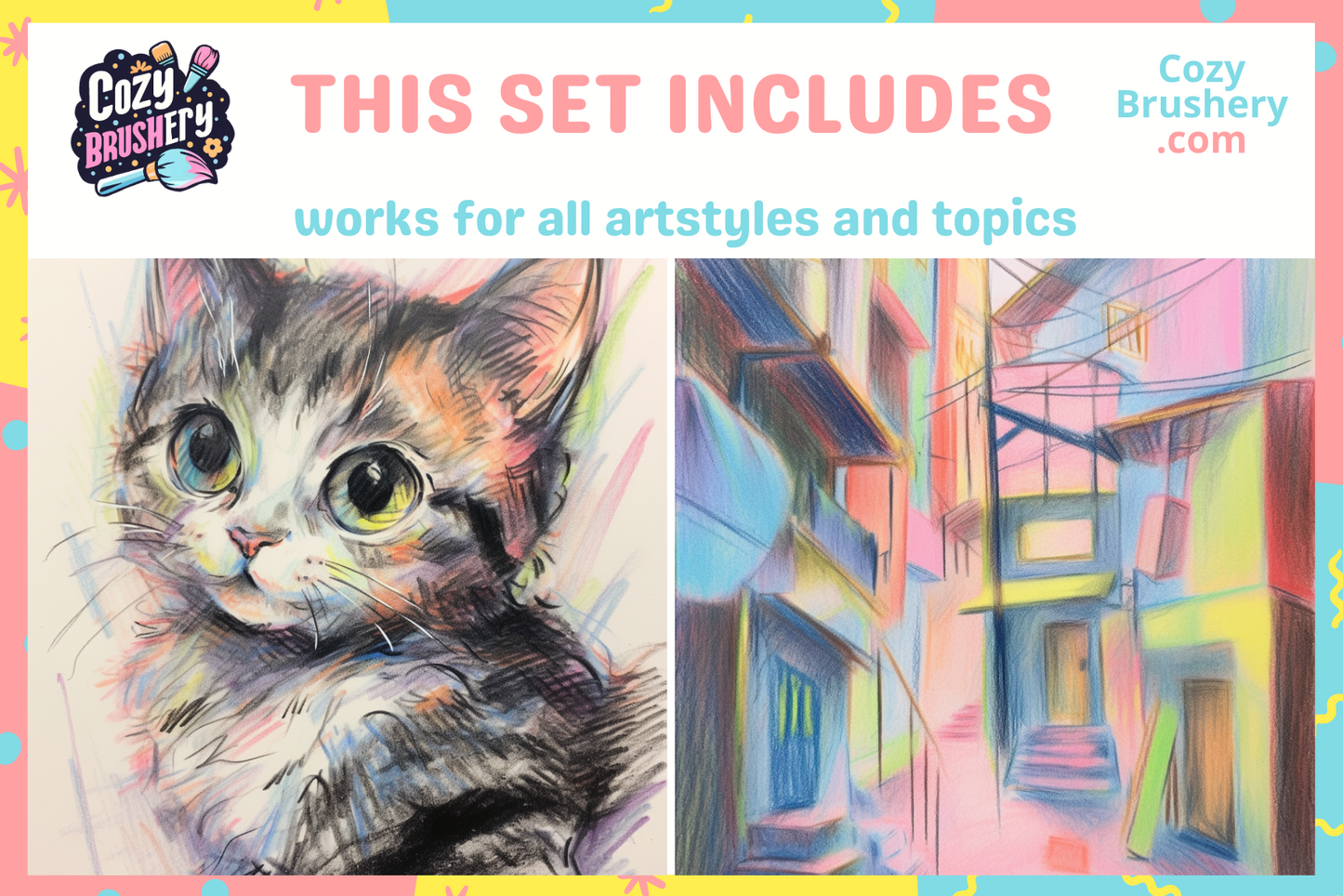 Versatile Crayon Brush Set - 55 Procreate Textures - Cozy Brushery